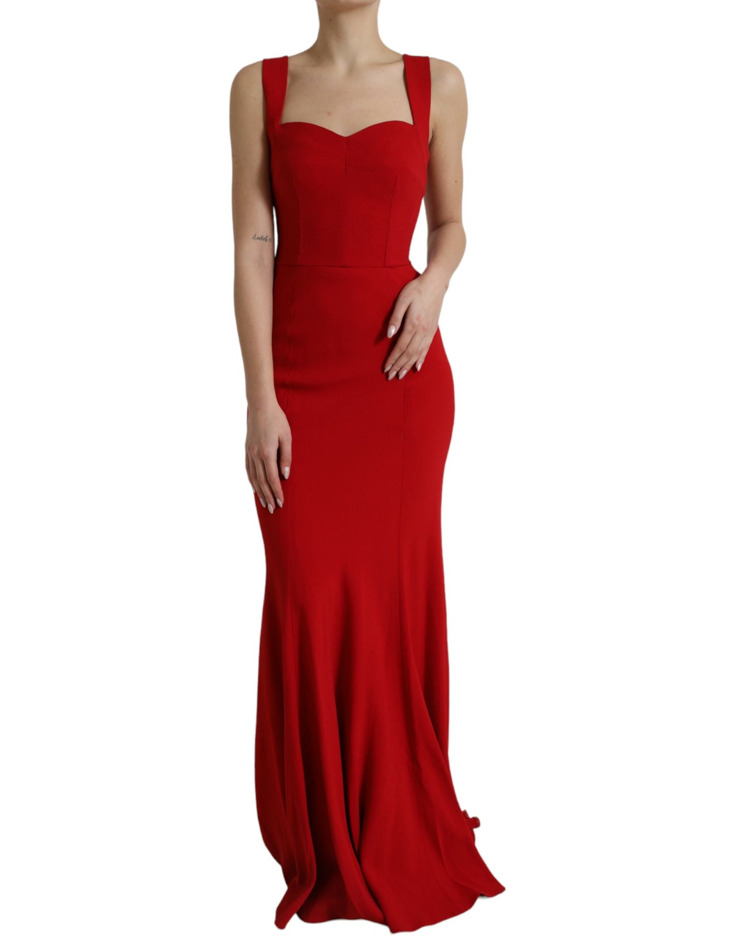 Dolce & Gabbana Red Stretch Bodycon Long Gown Sheath Dress