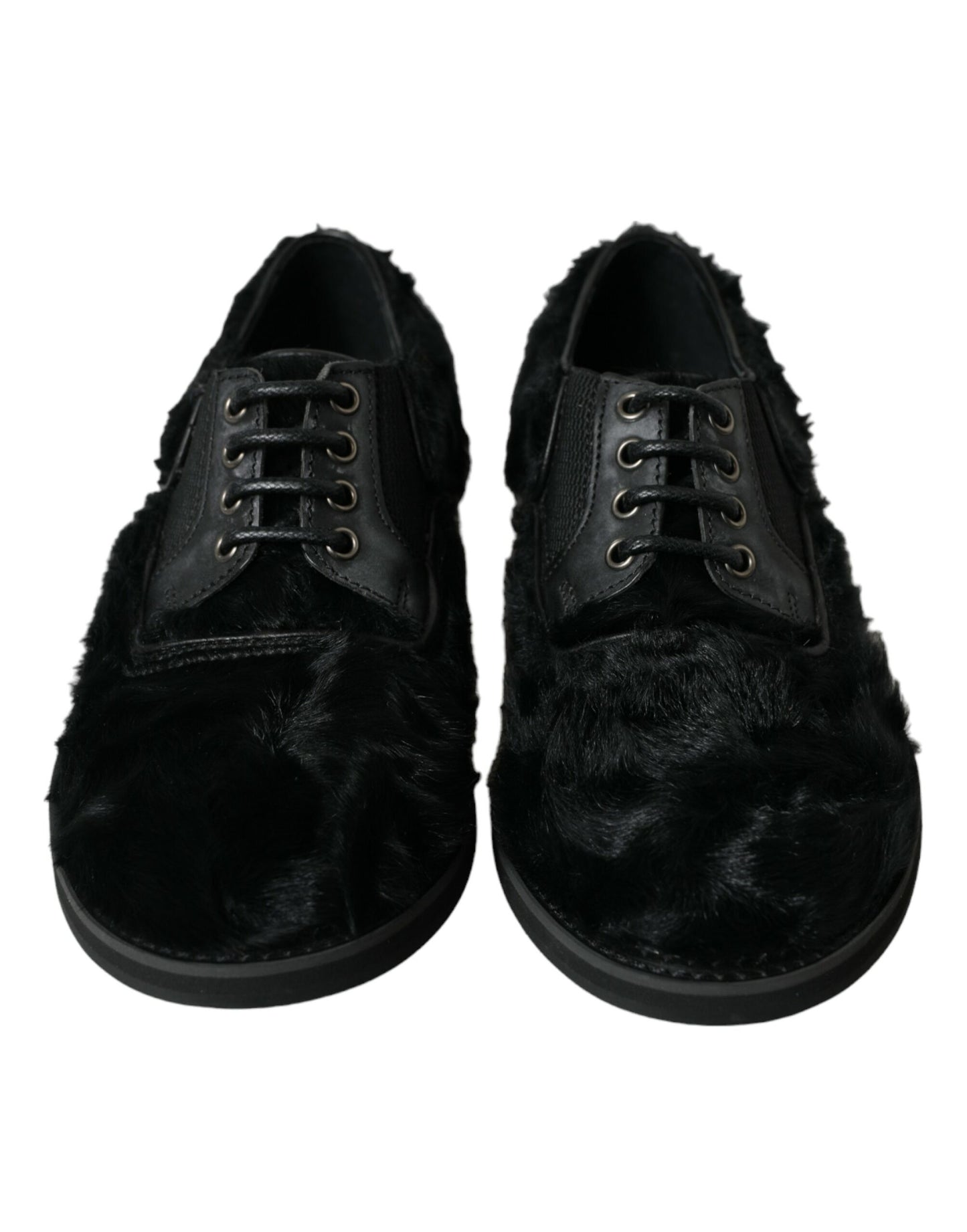 Dolce & Gabbana Black Fur Leather Lace Up Derby Dress Shoes