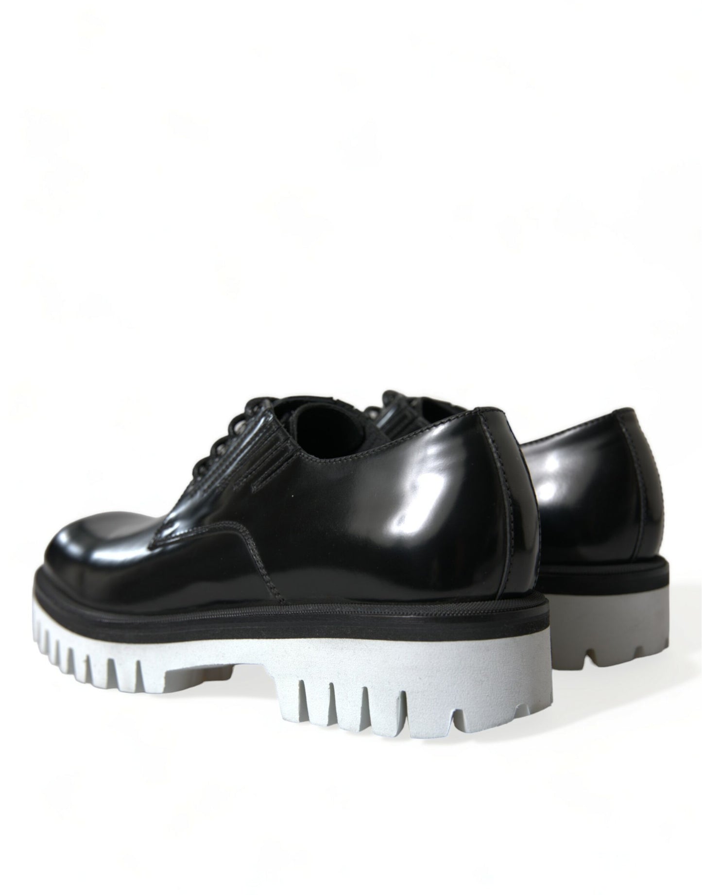 Dolce & Gabbana Black White Leather Lace Up Derby Dress Shoes