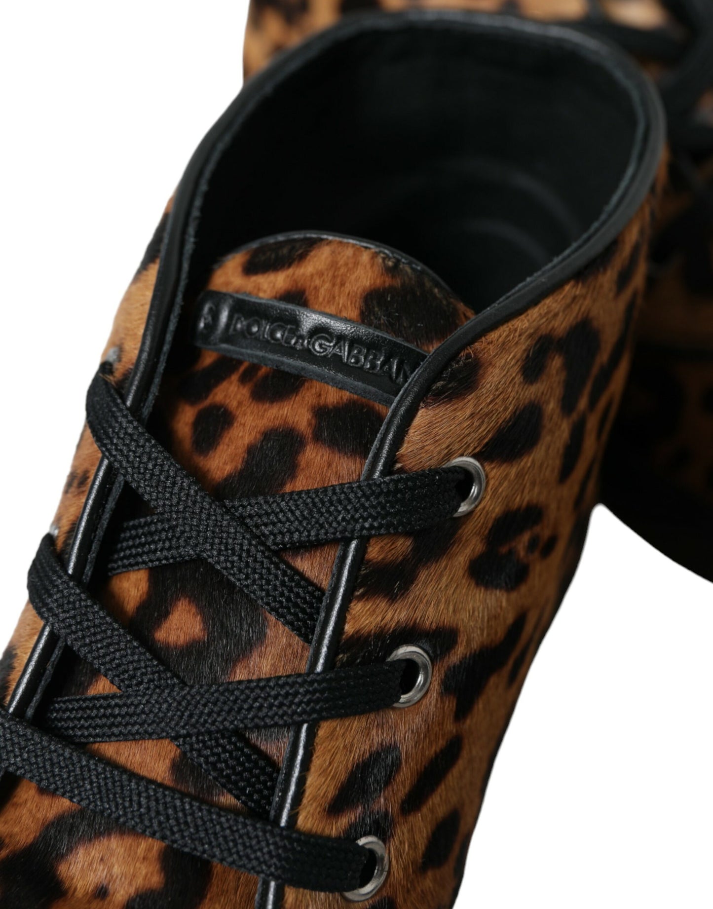 Dolce & Gabbana Brown Leopard Pony Hair Leather Sneakers Shoes