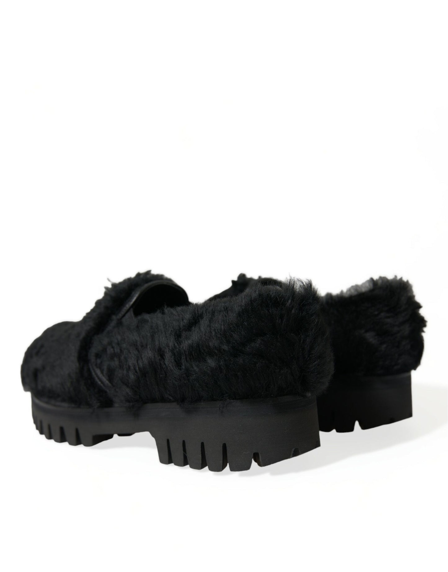 Dolce & Gabbana Black Fur Leather Slippers Dress Shoes