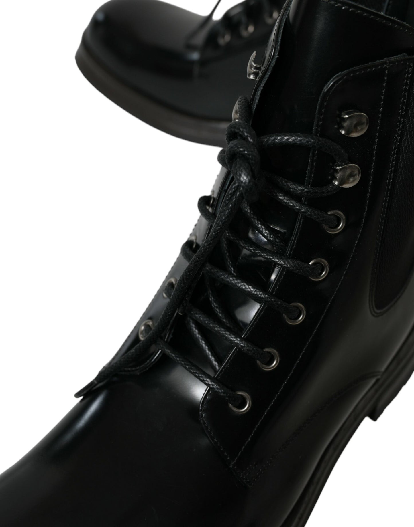 Dolce & Gabbana Black Leather Lace Up Mid Calf Boots Shoes