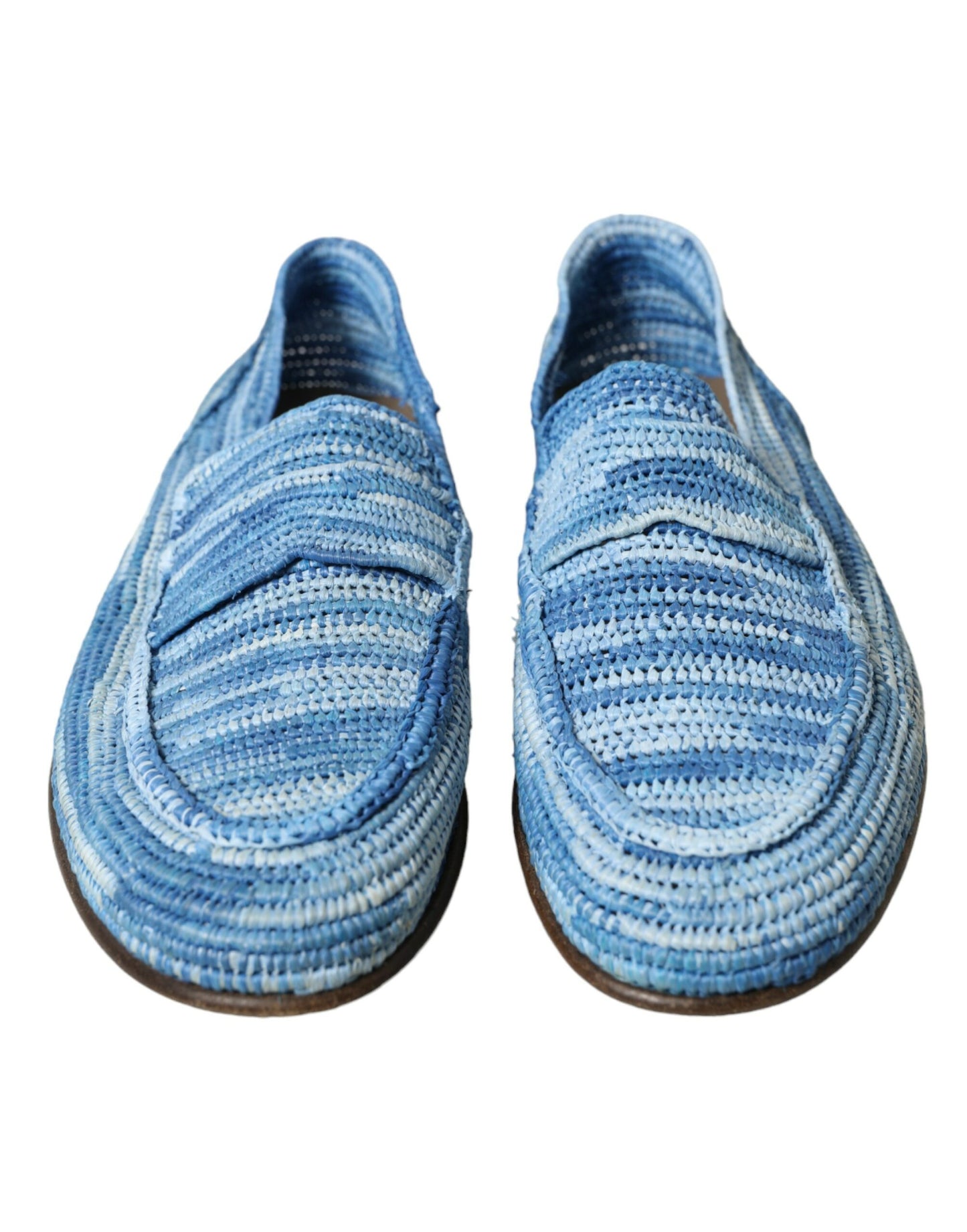 Dolce & Gabbana Blue Raffia Slip On Loafers Casual Shoes