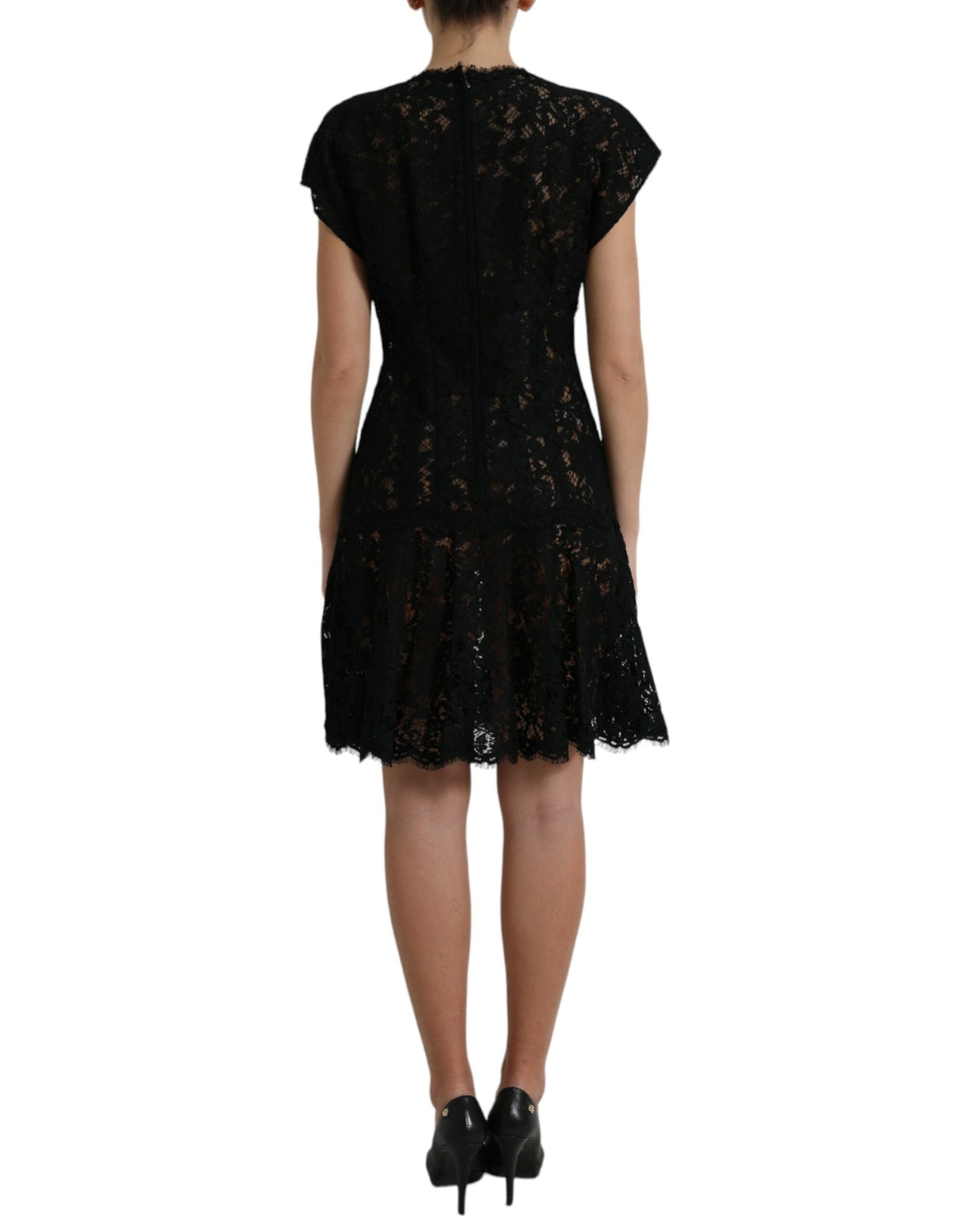 Dolce & Gabbana Black Floral Lace Cotton A-line Mini Dress