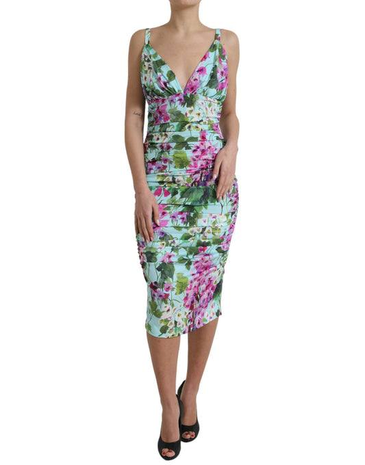 Dolce & Gabbana Multicolor Floral V-neck Sheath Midi Dress