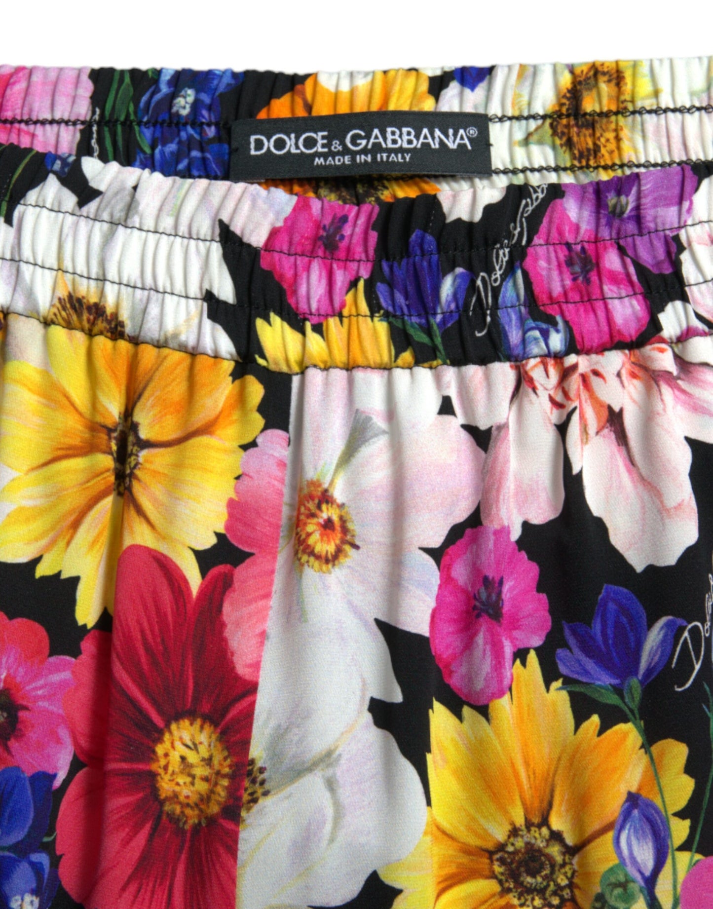 Dolce & Gabbana Multicolor Floral High Waist Wide Silk Pants