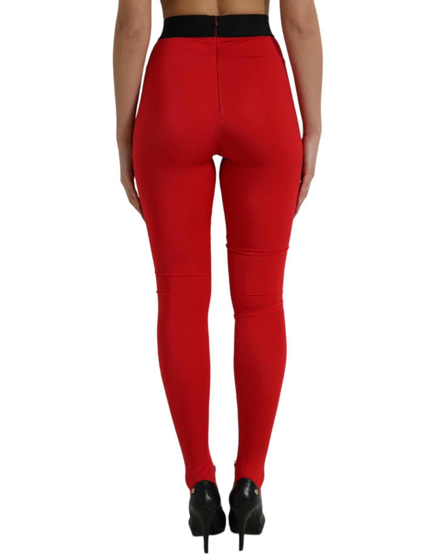 Dolce & Gabbana Red Nylon Stretch Slim Leggings Pants