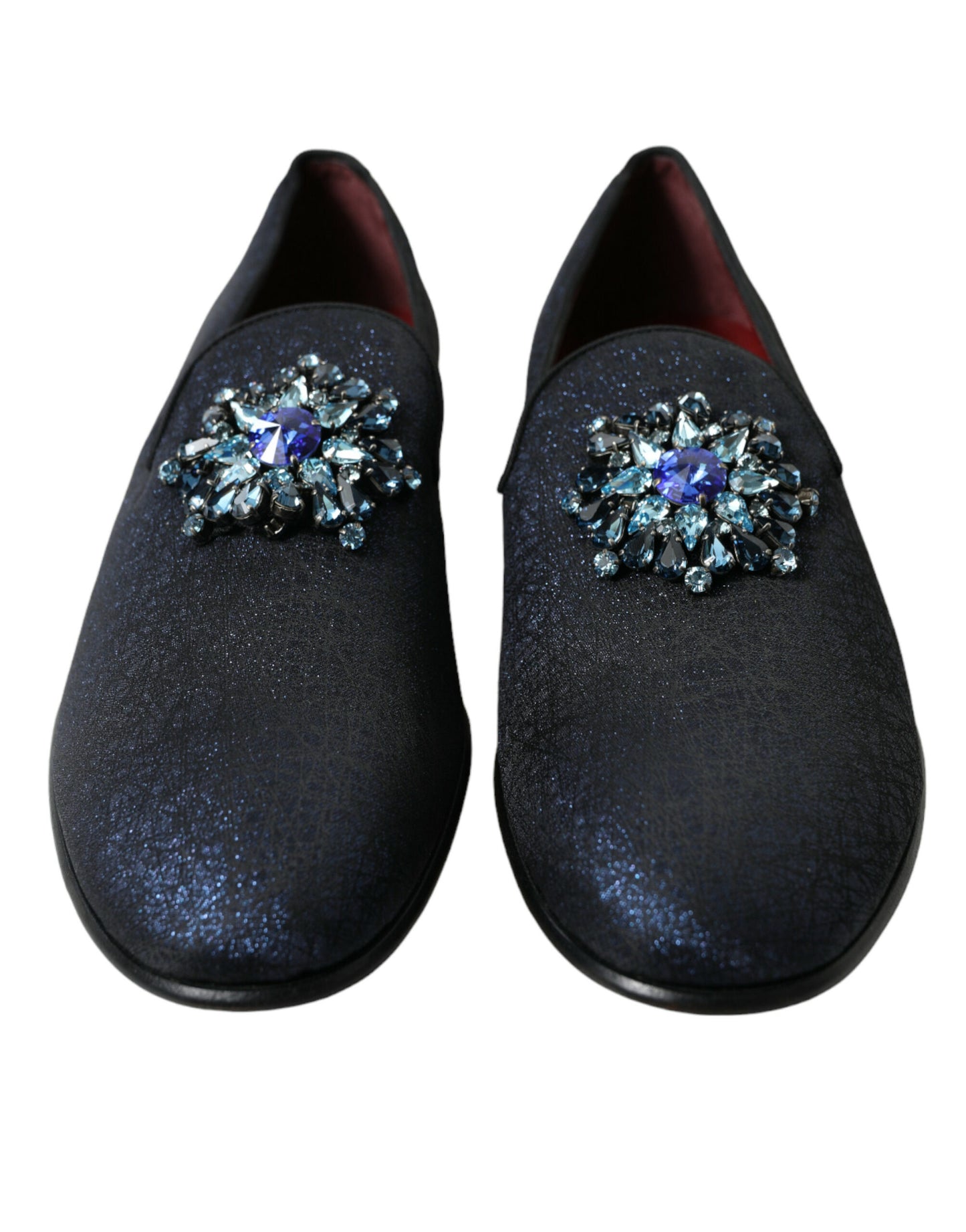 Dolce & Gabbana Blue Jacquard Lurex Crystal Loafer Dress Shoes