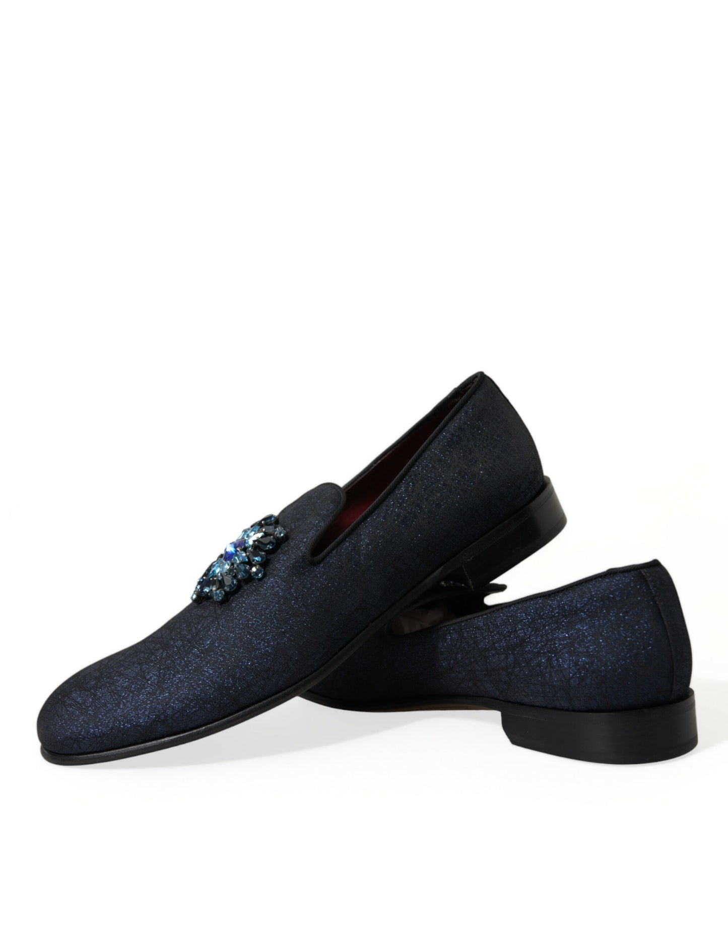 Dolce & Gabbana Blue Jacquard Lurex Crystal Loafer Dress Shoes