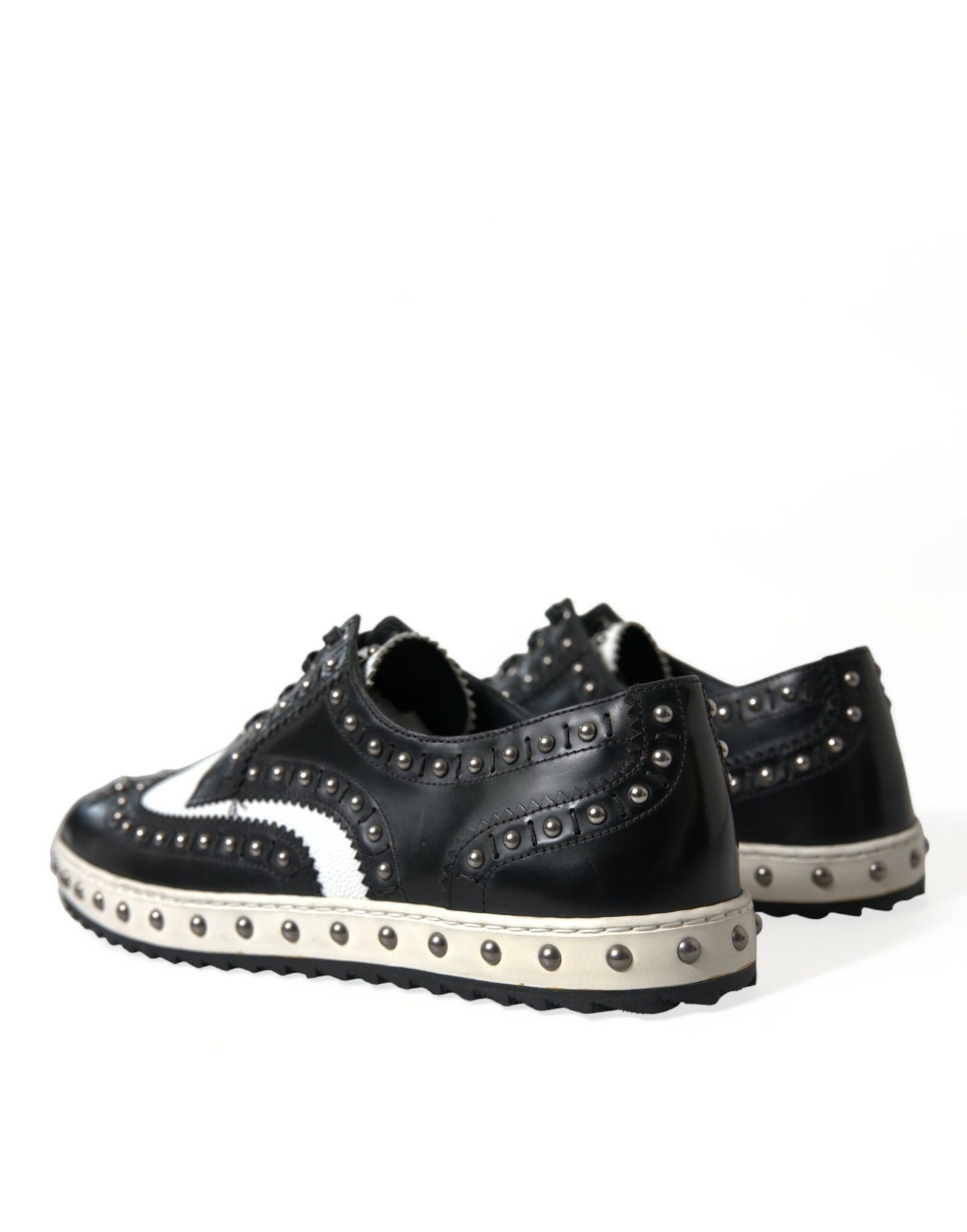 Dolce & Gabbana Black White Studded Leather Sneakers Shoes