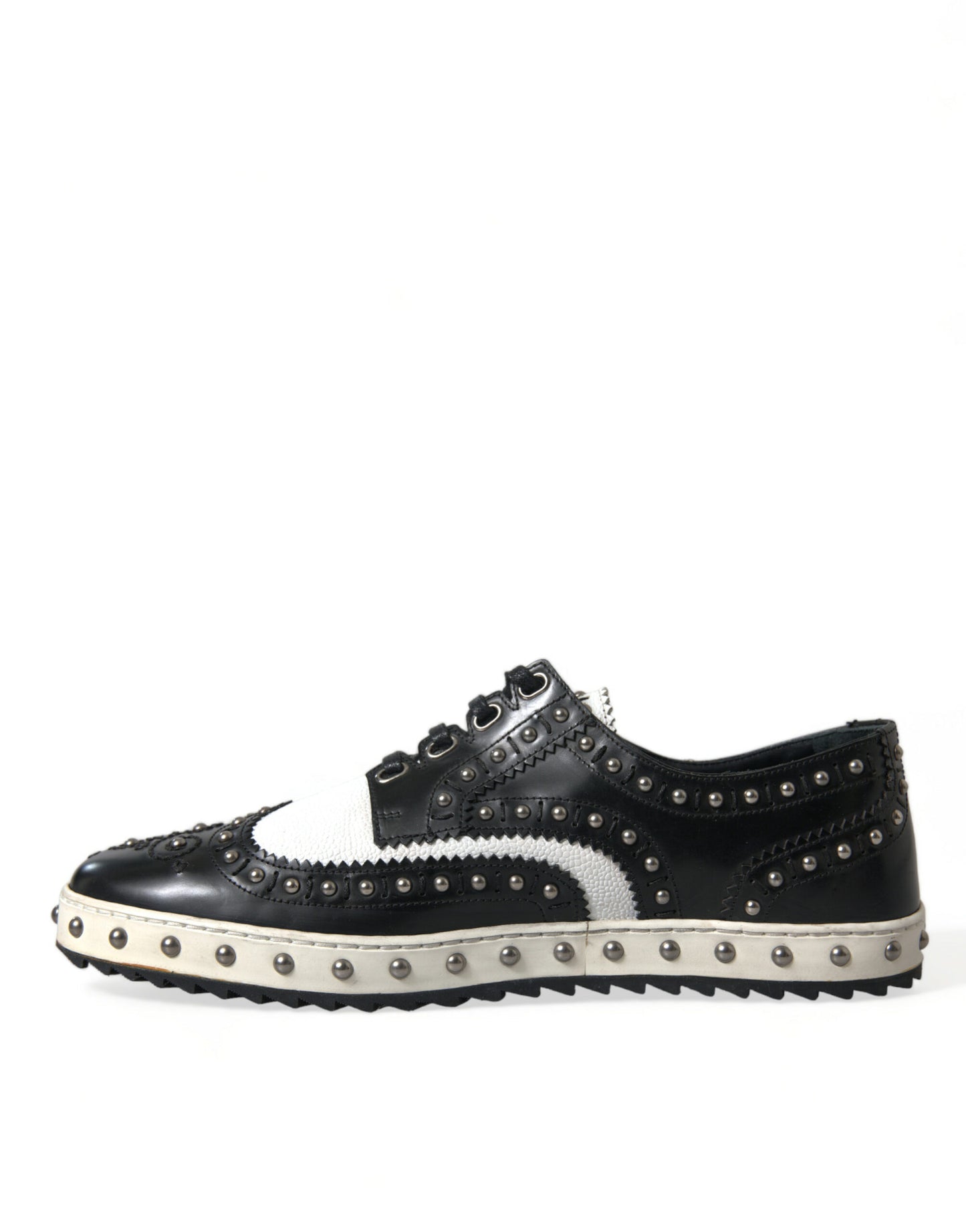 Dolce & Gabbana Black White Studded Leather Sneakers Shoes