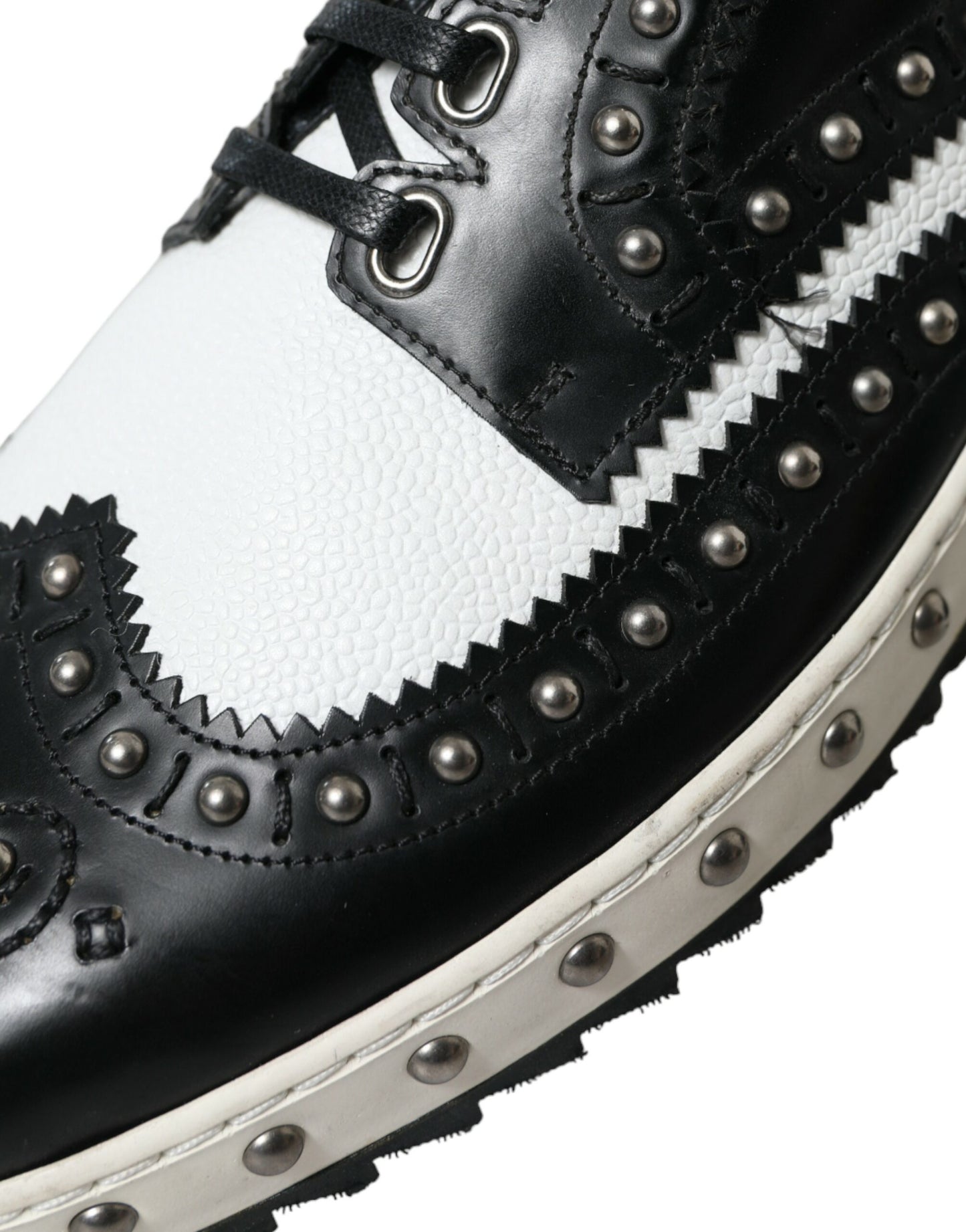 Dolce & Gabbana Black White Studded Leather Sneakers Shoes