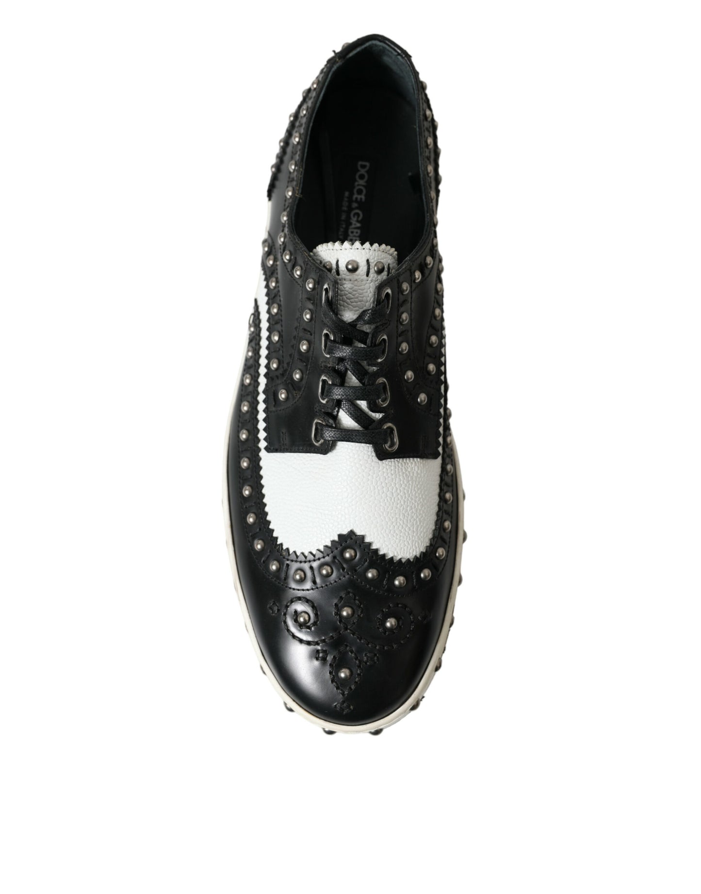 Dolce & Gabbana Black White Studded Leather Sneakers Shoes