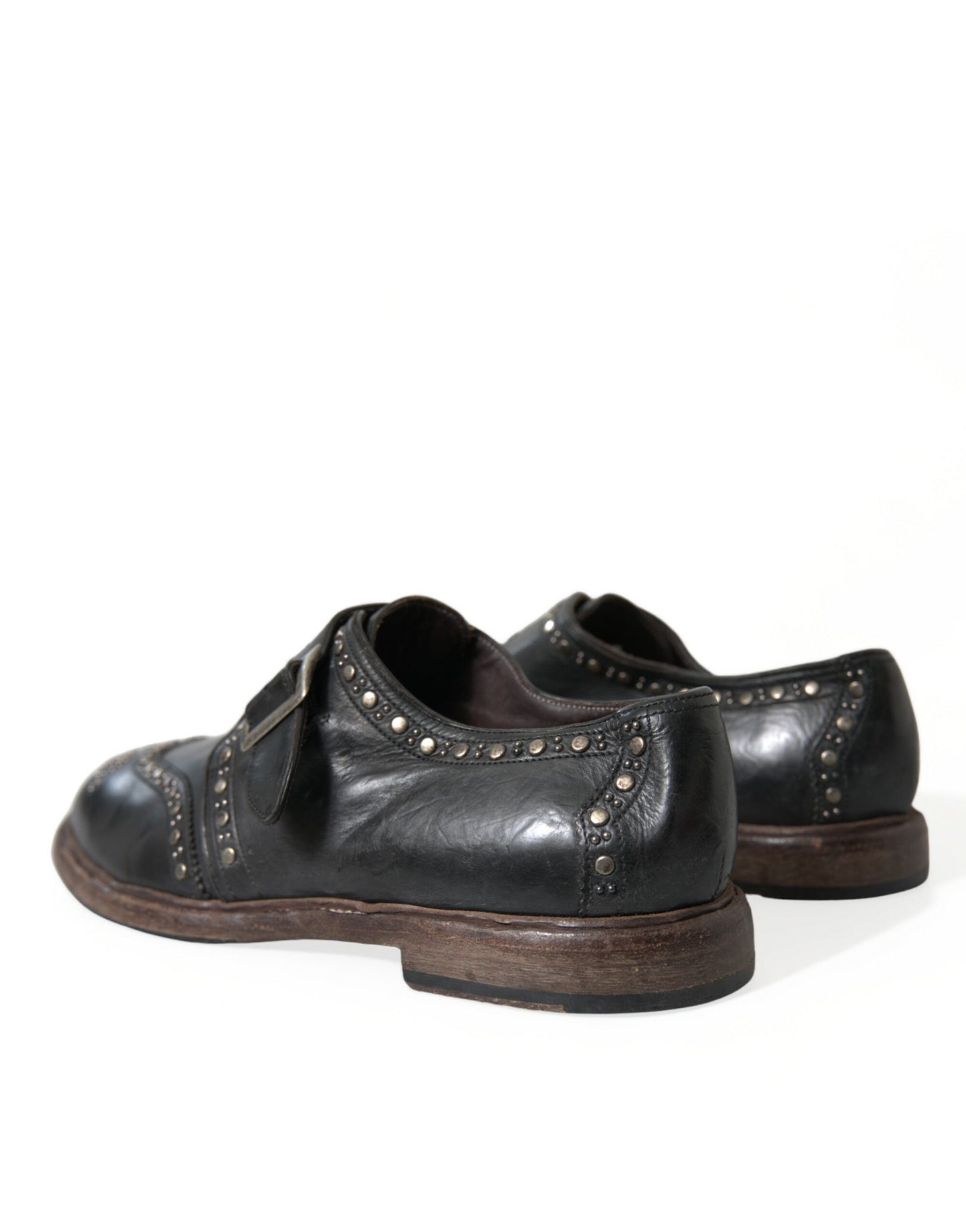 Dolce & Gabbana Black Leather Monk Strap Studded Dress Shoes