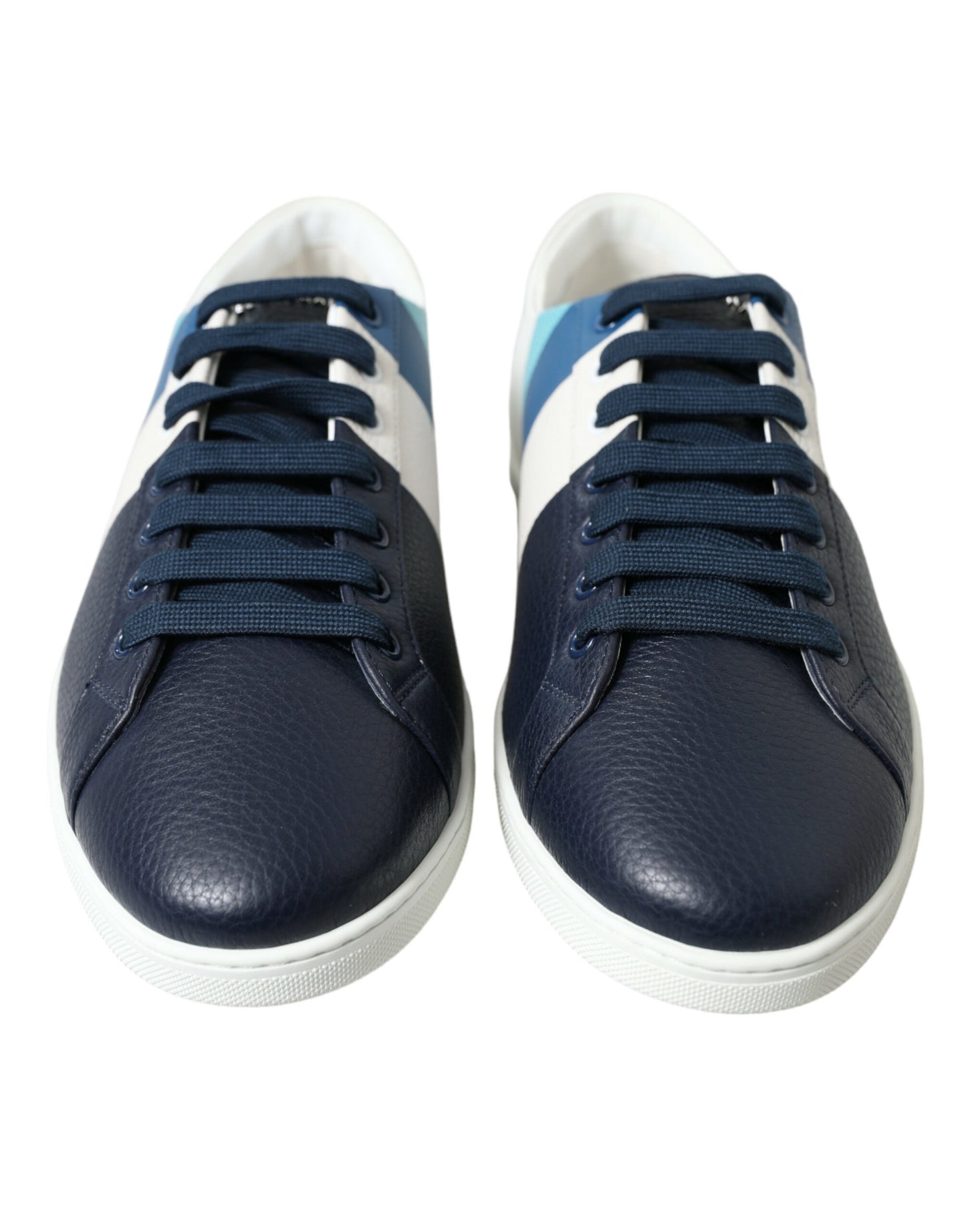 Dolce & Gabbana White Blue Leather Low Top Sneakers Shoes