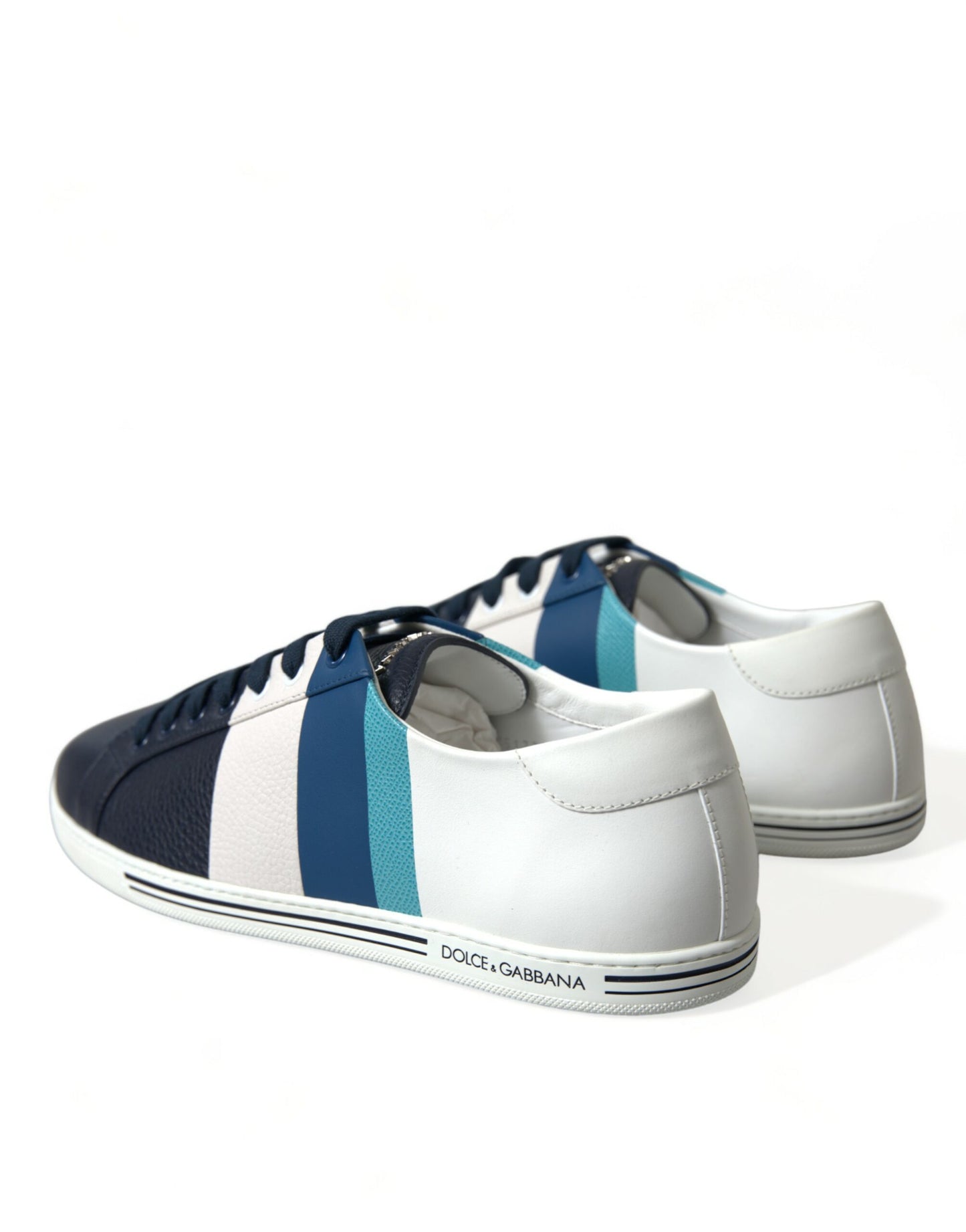 Dolce & Gabbana White Blue Leather Low Top Sneakers Shoes