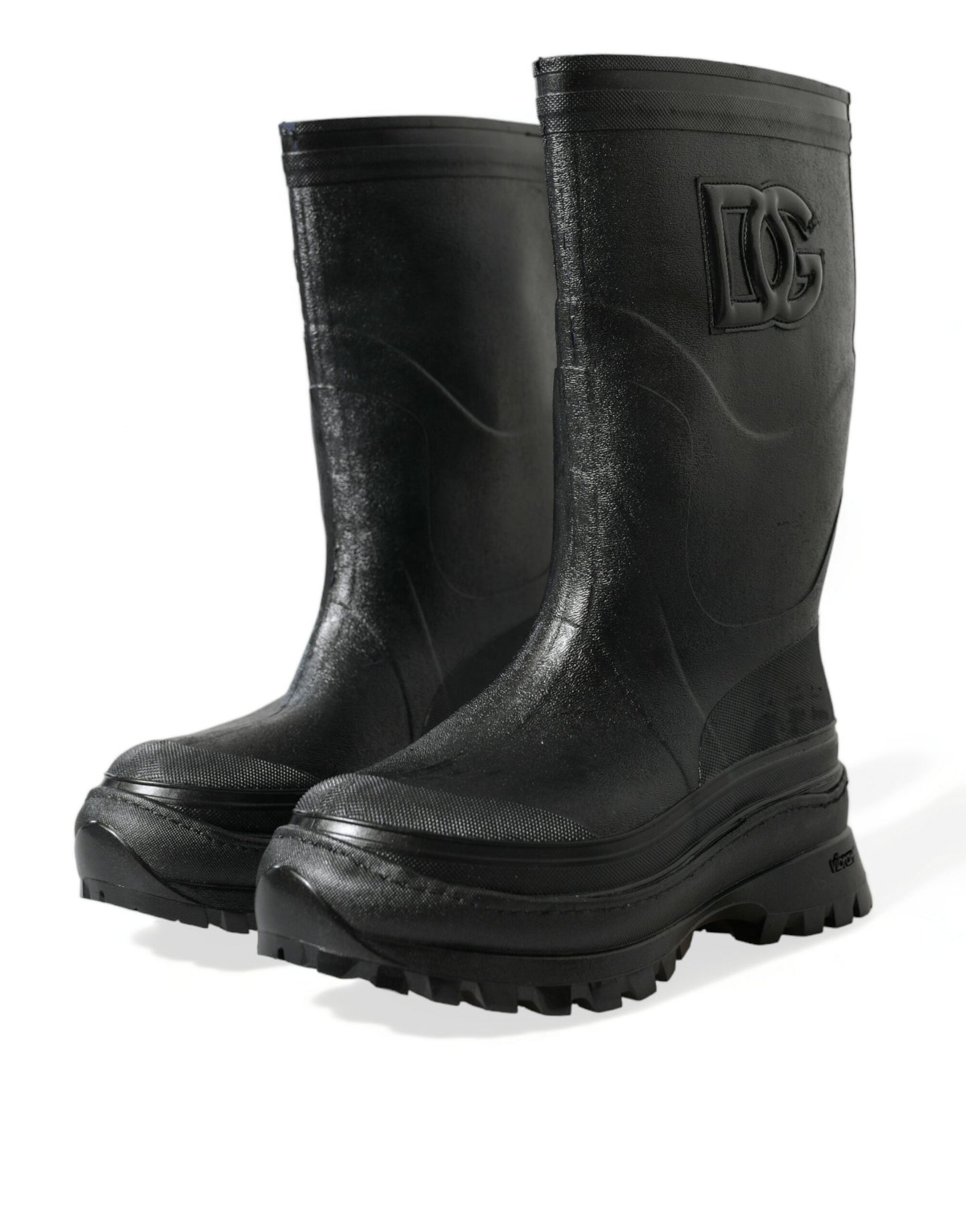 Dolce & Gabbana Black Embossed Metallic Rubber Boots Shoes