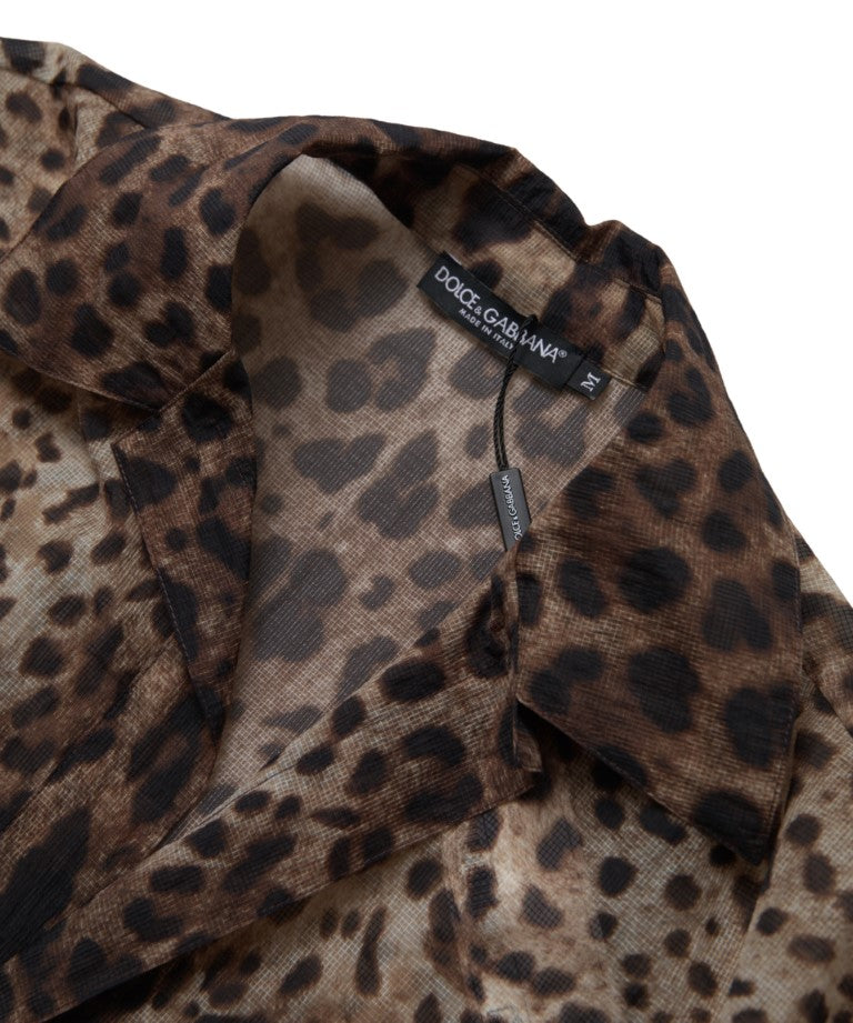 Dolce & Gabbana Brown Leopard Print Collared Men Top Shirt