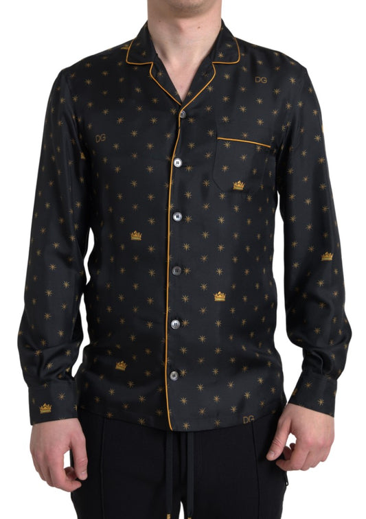 Dolce & Gabbana Elegant Silk Crown Print Pajama Shirt