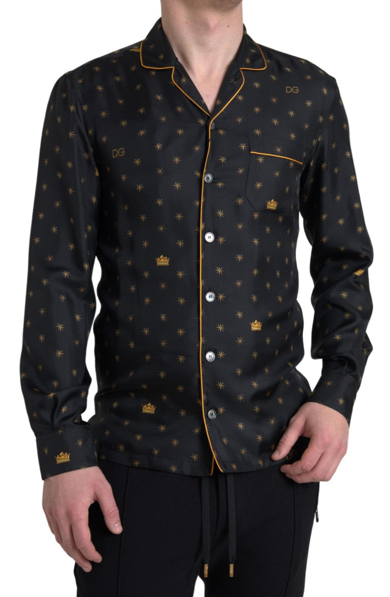 Dolce & Gabbana Elegant Silk Crown Print Pajama Shirt