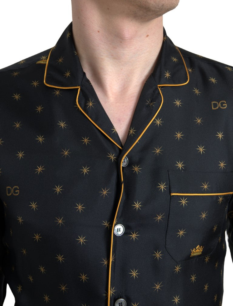 Dolce & Gabbana Elegant Silk Crown Print Pajama Shirt