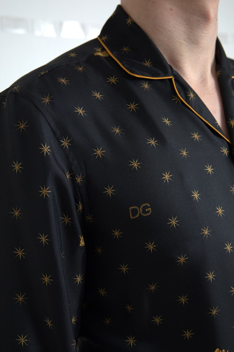 Dolce & Gabbana Elegant Silk Crown Print Pajama Shirt