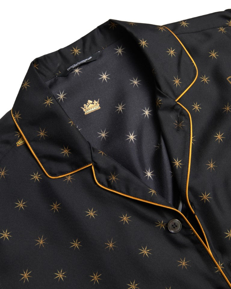 Dolce & Gabbana Elegant Silk Crown Print Pajama Shirt