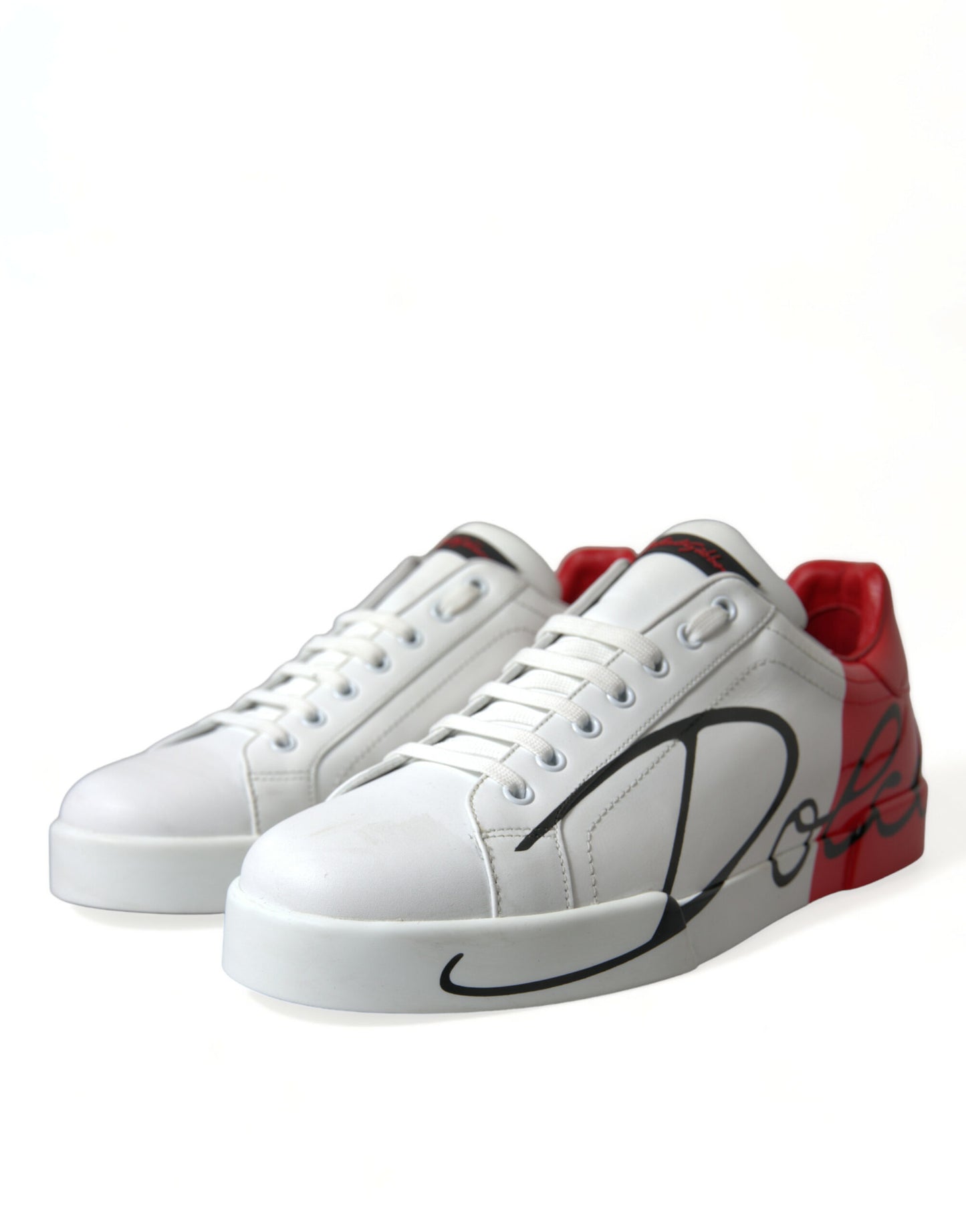 Dolce & Gabbana White Red Leather Low Top Sneakers Shoes