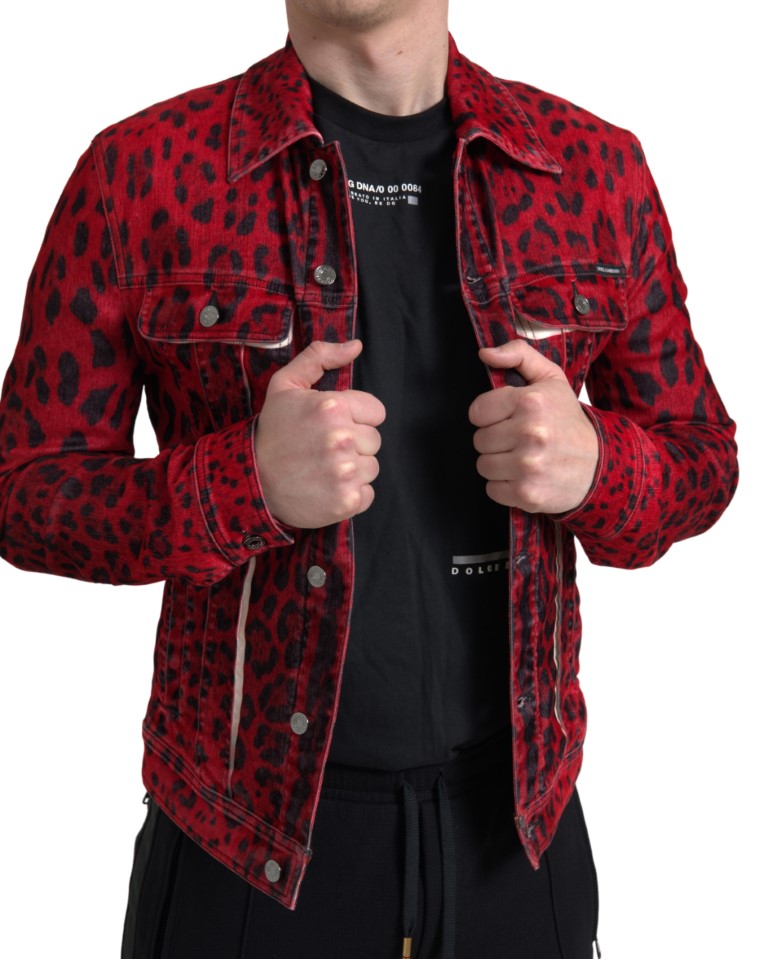 Dolce & Gabbana Vibrant Red Leopard Print Denim Jacket