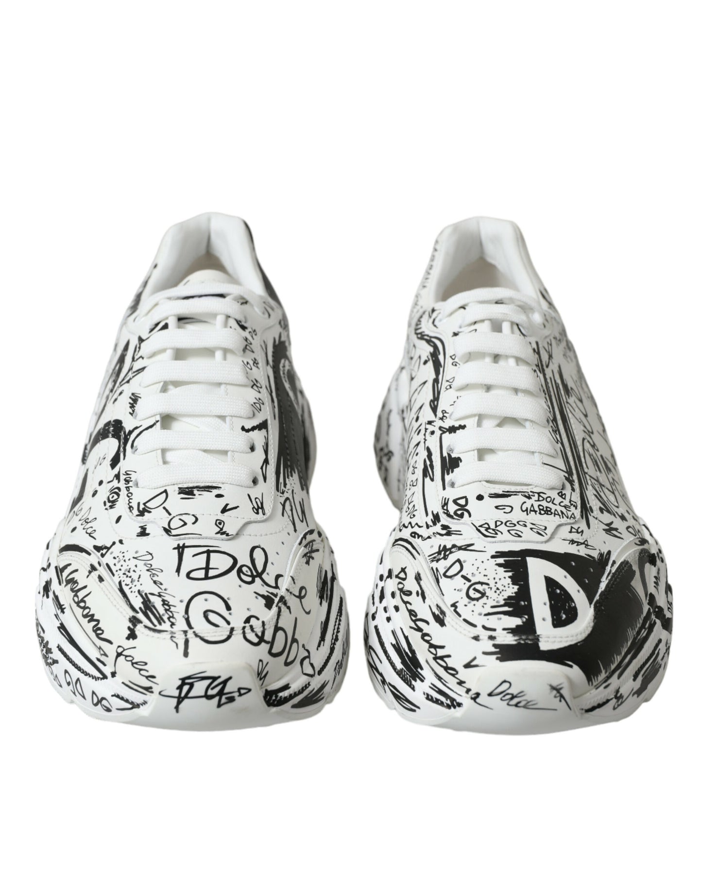 Dolce & Gabbana White Graffiti Calfskin Daymaster Sneakers Shoes