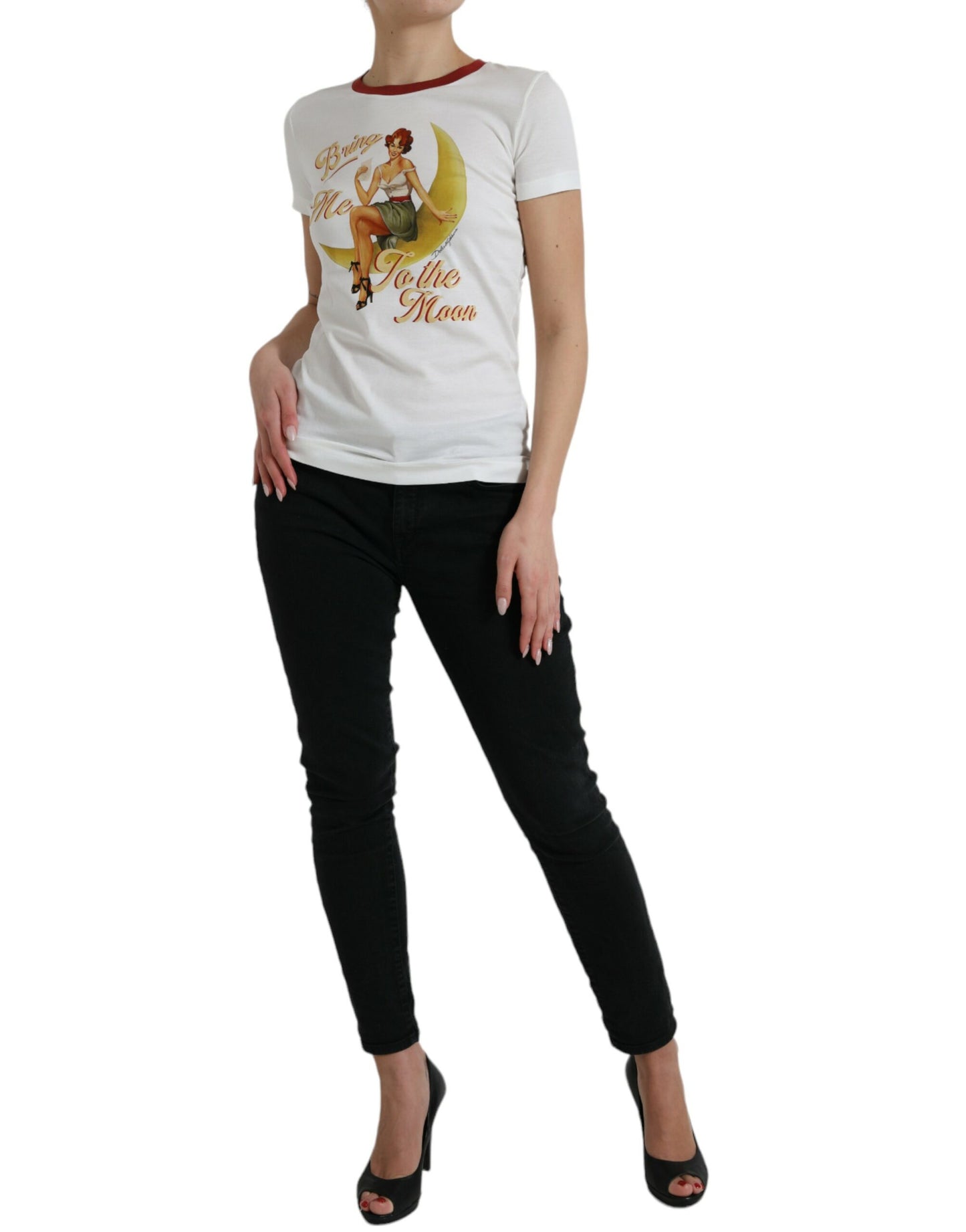 Dolce & Gabbana White Bring Me To The Moon T-shirt Top