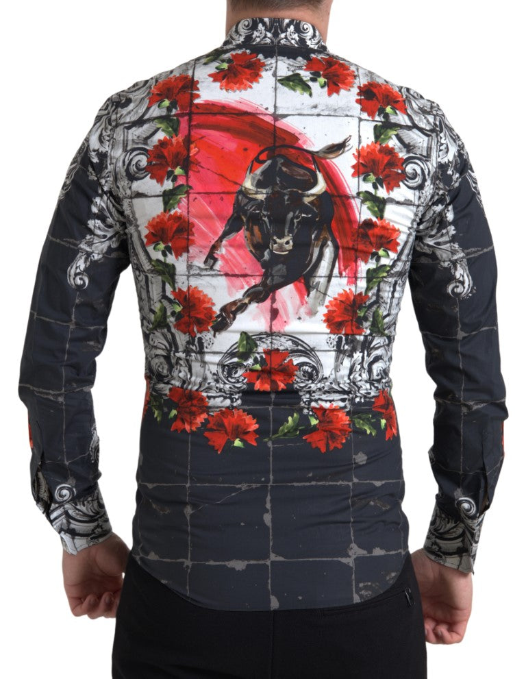 Dolce & Gabbana Floral Bull Print Casual Cotton Shirt