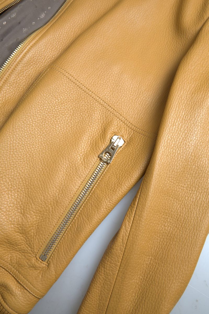 Dolce & Gabbana Yellow Leather Full Zip Bomber Men Jacket