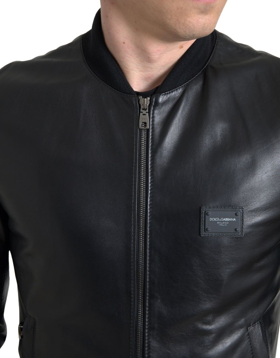 Dolce & Gabbana Elegant Black Leather Bomber Jacket