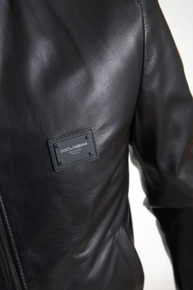 Dolce & Gabbana Elegant Black Leather Bomber Jacket