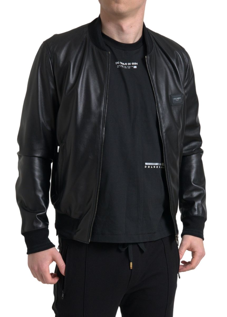 Dolce & Gabbana Elegant Black Leather Bomber Jacket