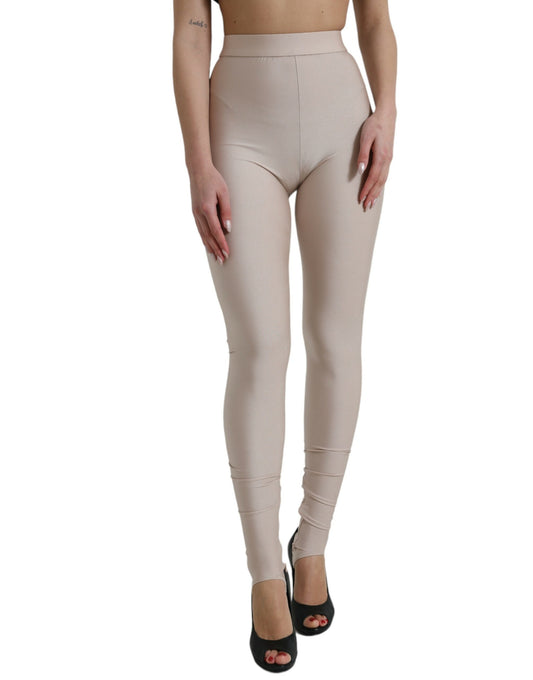 Dolce & Gabbana Beige Nylon Stretch Slim Leggings Pants