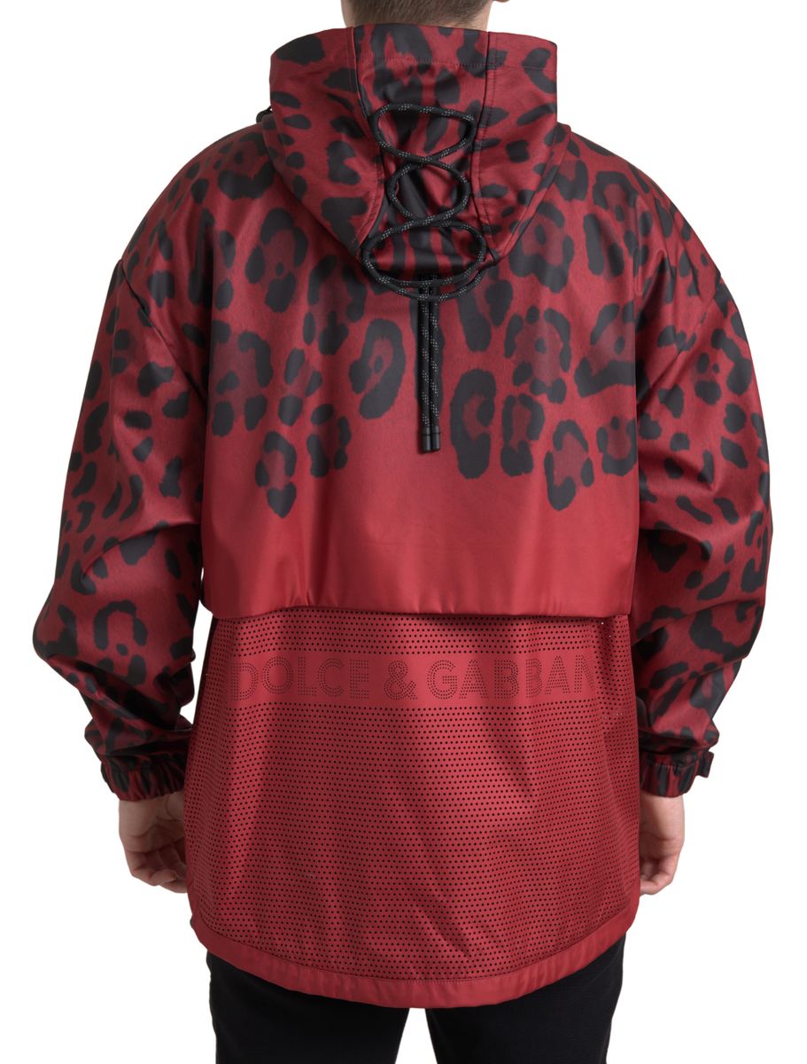 Dolce & Gabbana Red Leopard Hooded Rain Coat Jacket