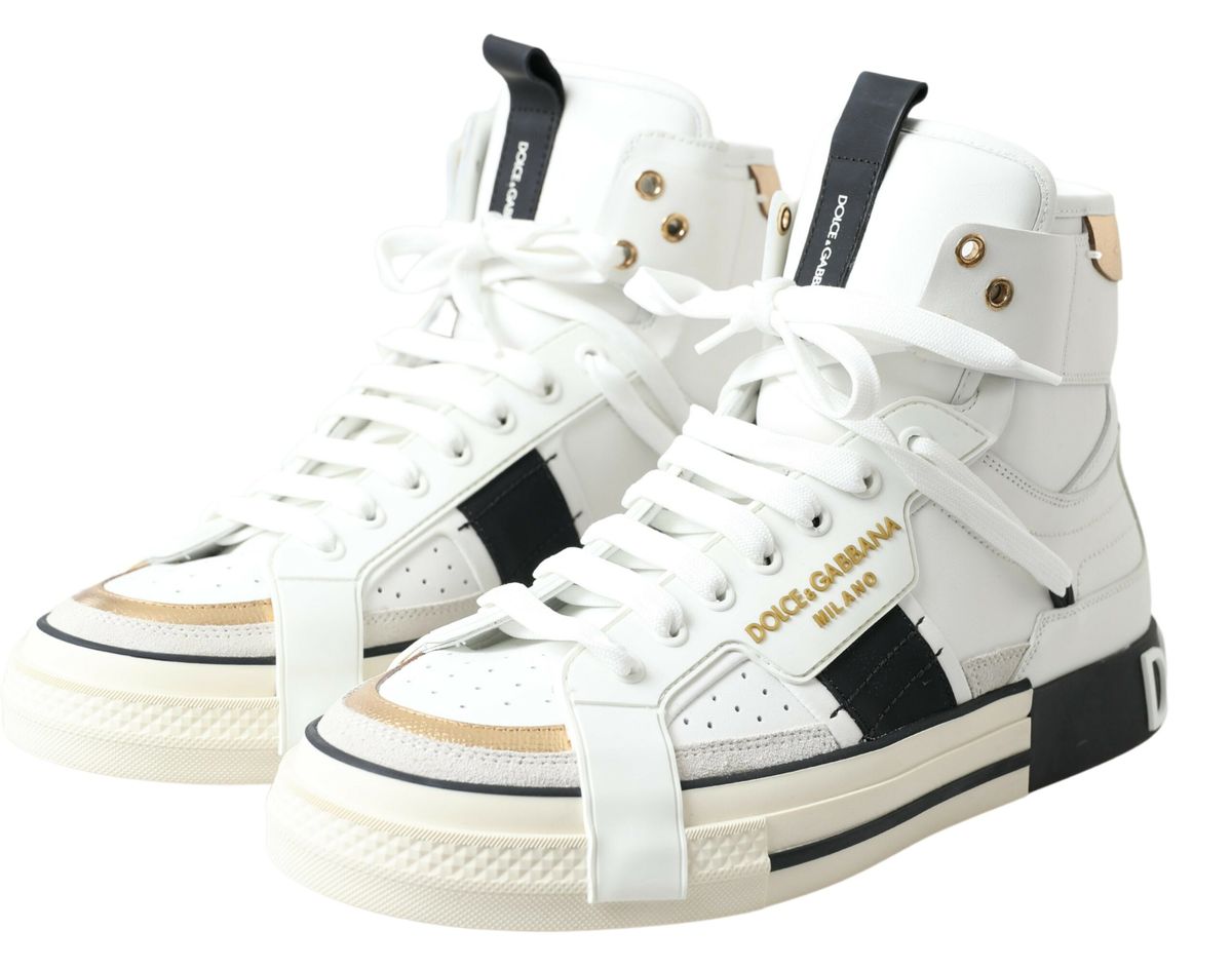 Dolce & Gabbana Elegant High Top Sneakers in White and Gold