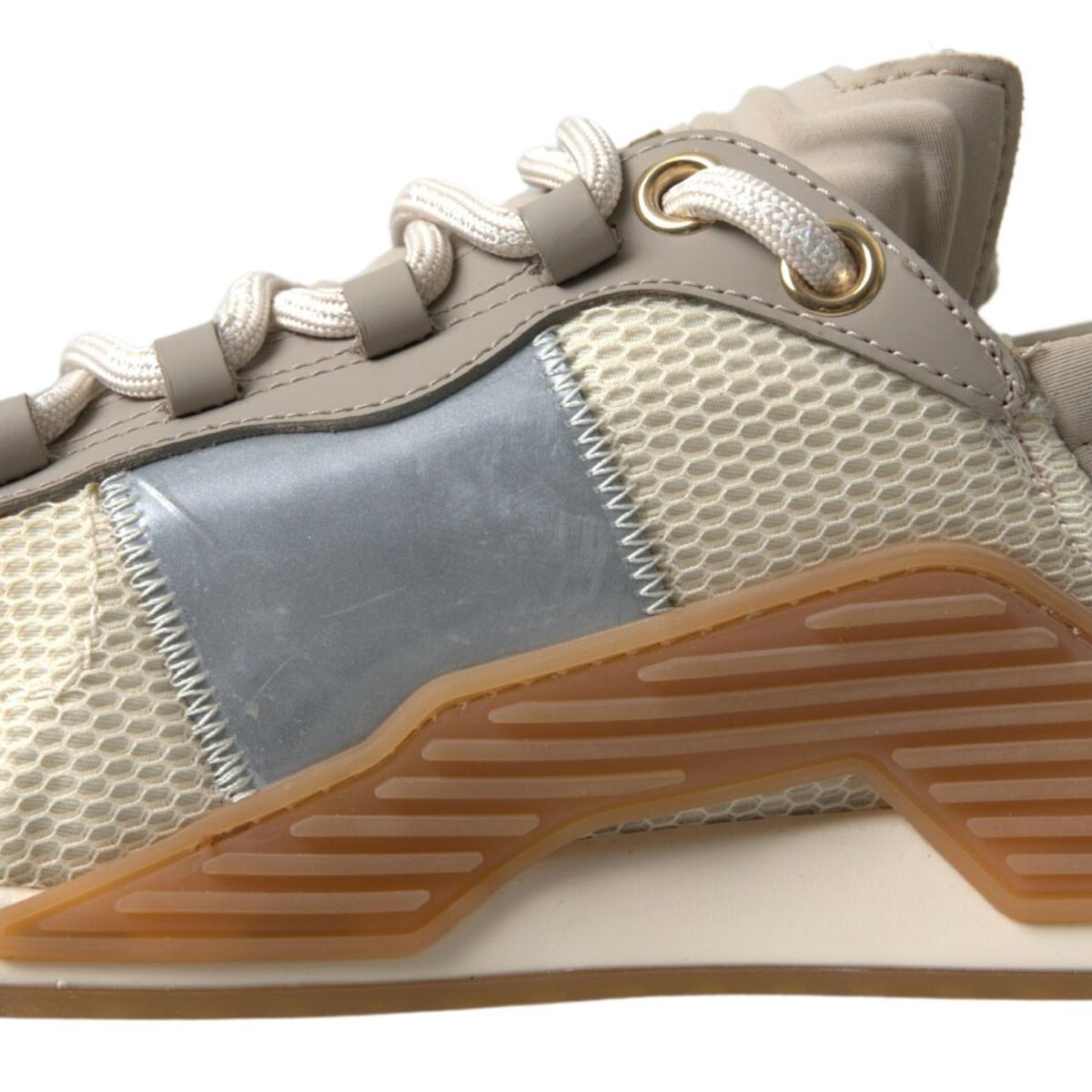 Dolce & Gabbana Beige Fabric Stretch Lace Up NS1 Sneakers