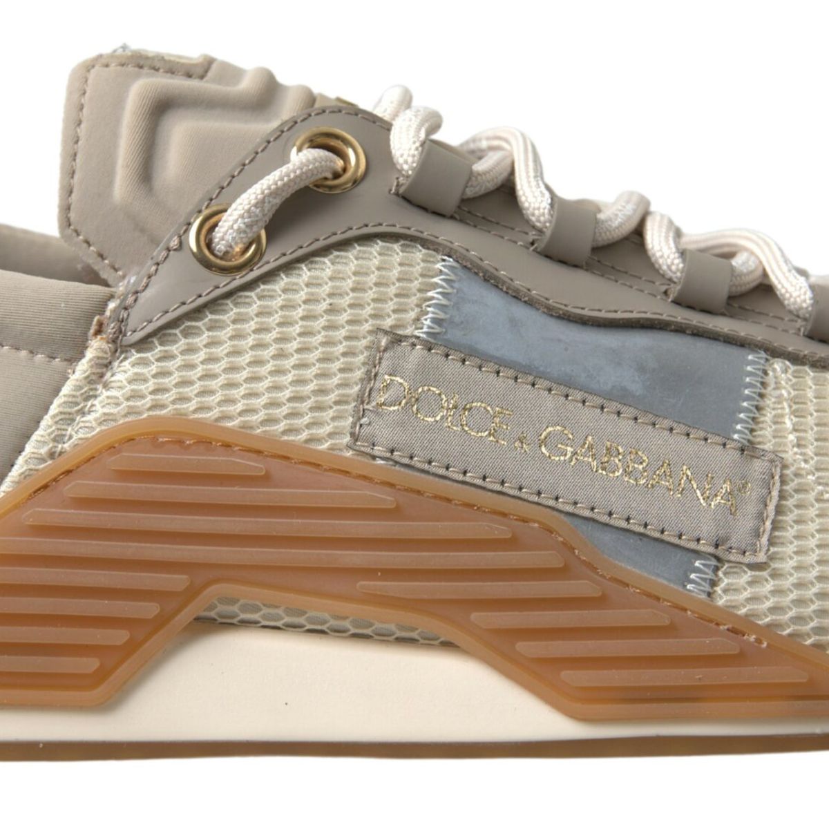 Dolce & Gabbana Beige Fabric Stretch Lace Up NS1 Sneakers