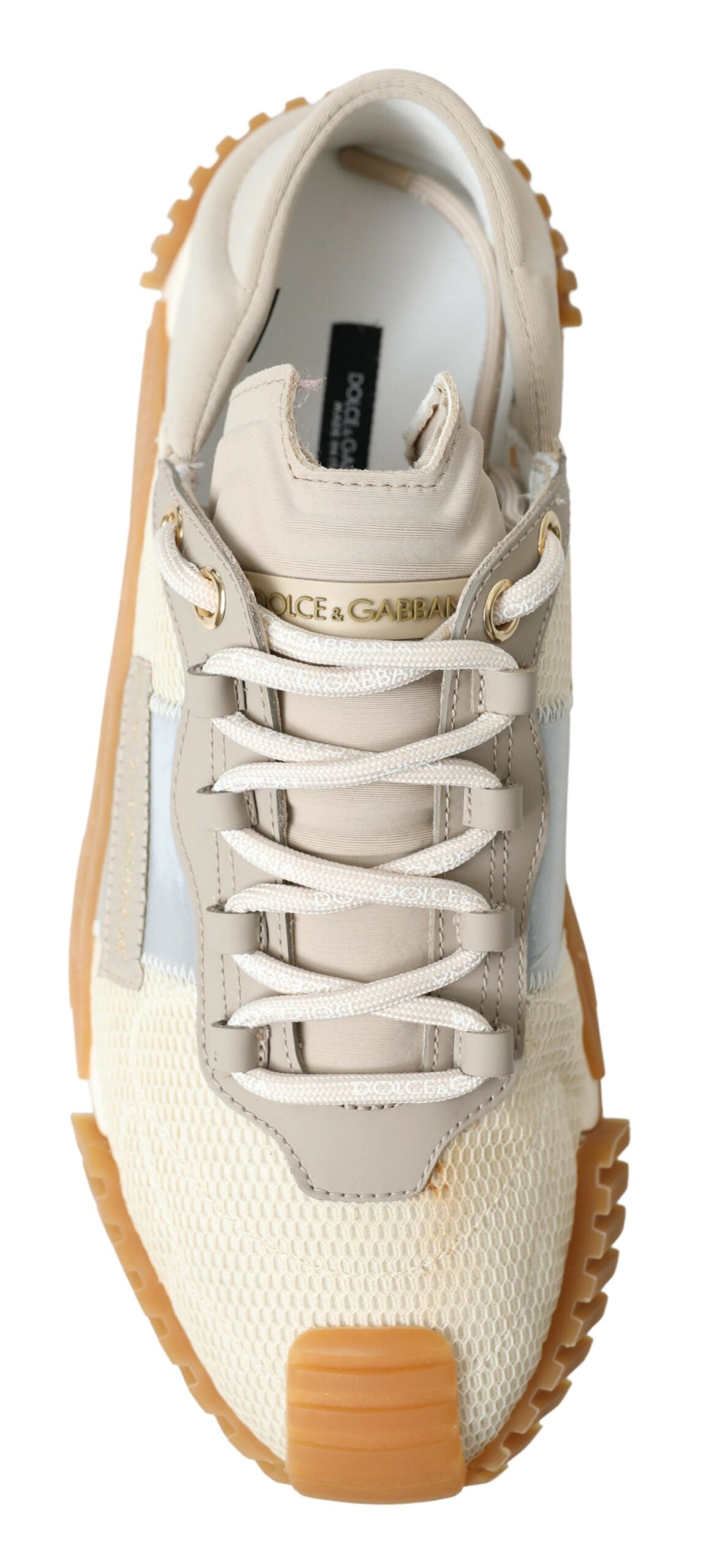 Dolce & Gabbana Beige Fabric Stretch Lace Up NS1 Sneakers