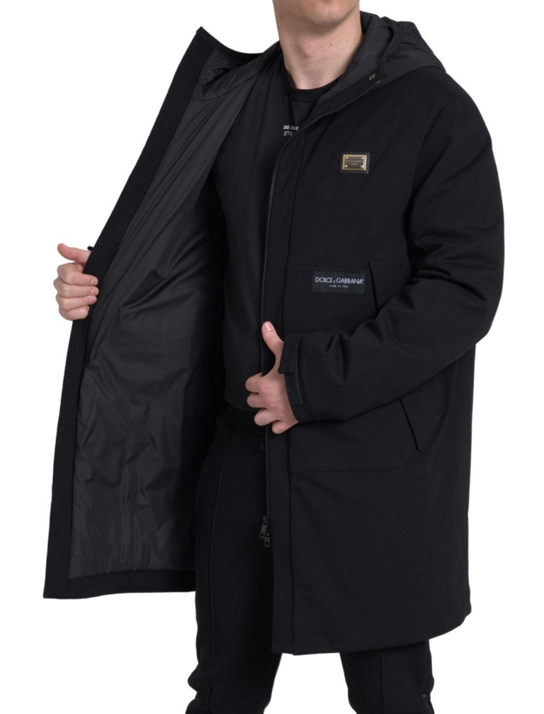 Dolce & Gabbana Elegant Hooded Black Trench Coat Jacket