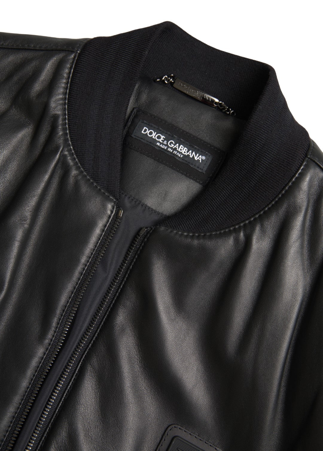 Dolce & Gabbana Sleek Black Leather Bomber Jacket