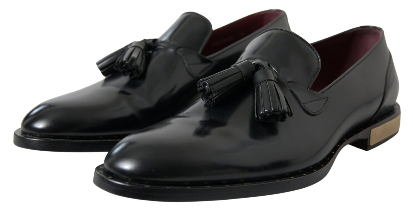 Dolce & Gabbana Elegant Black Gold Tassel Leather Loafers