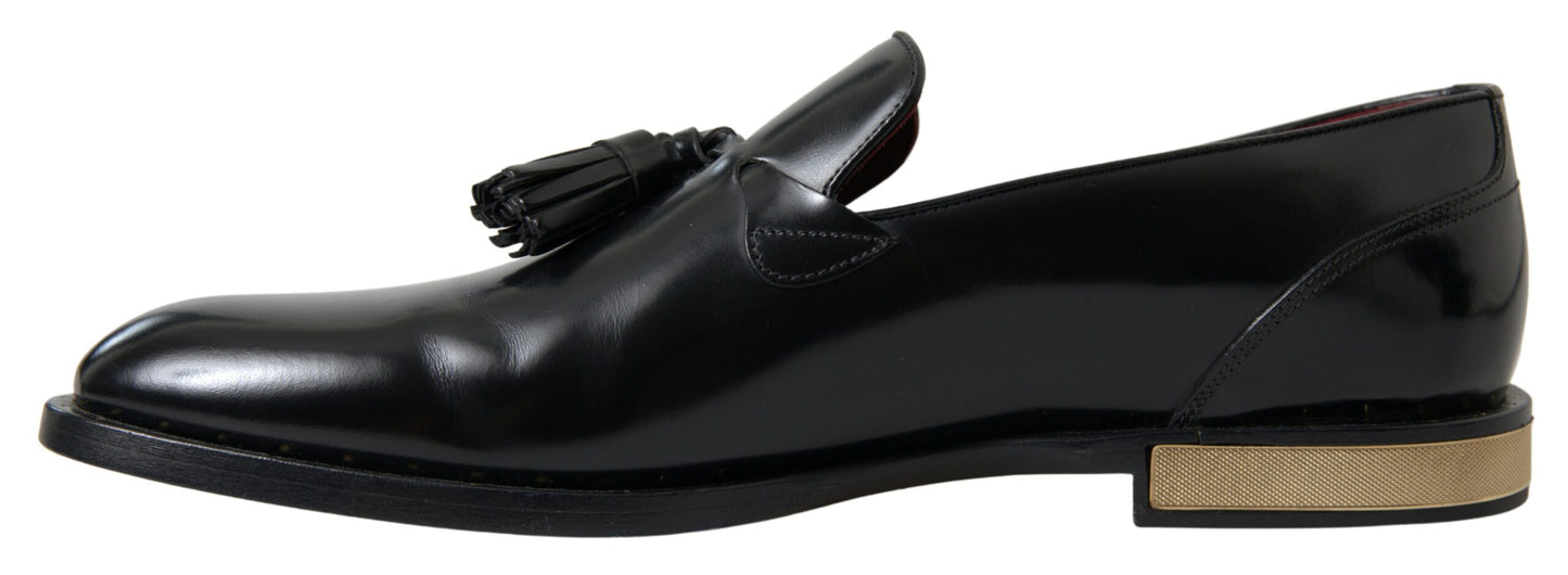 Dolce & Gabbana Elegant Black Gold Tassel Leather Loafers