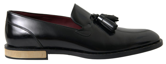 Dolce & Gabbana Elegant Black Gold Tassel Leather Loafers