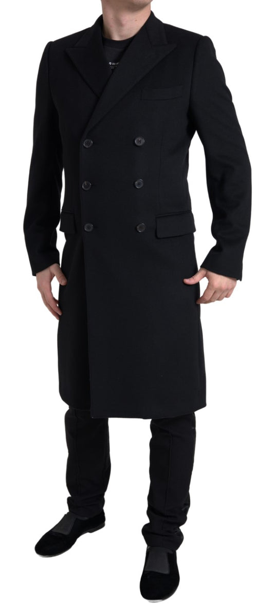 Dolce & Gabbana Sleek Black Wool-Cashmere Trench Coat