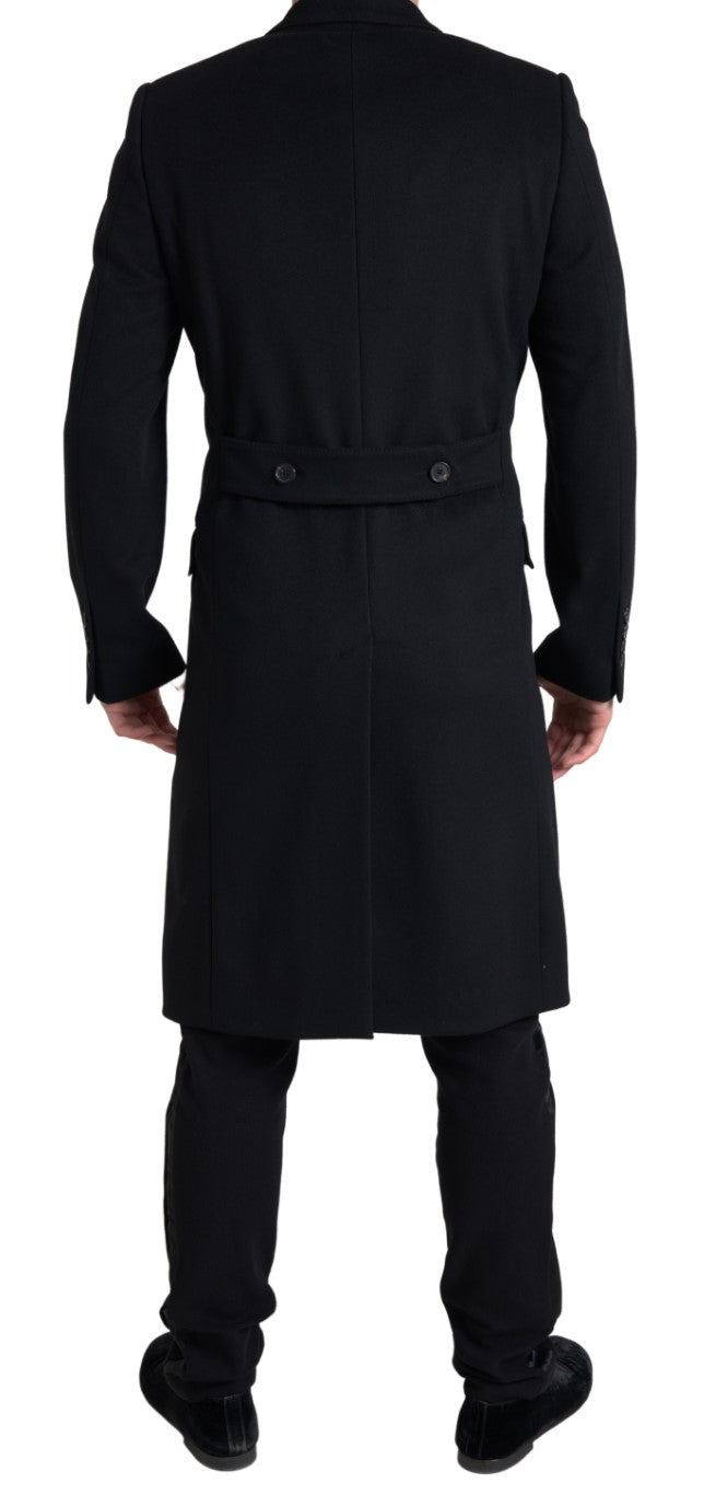 Dolce & Gabbana Sleek Black Wool-Cashmere Trench Coat