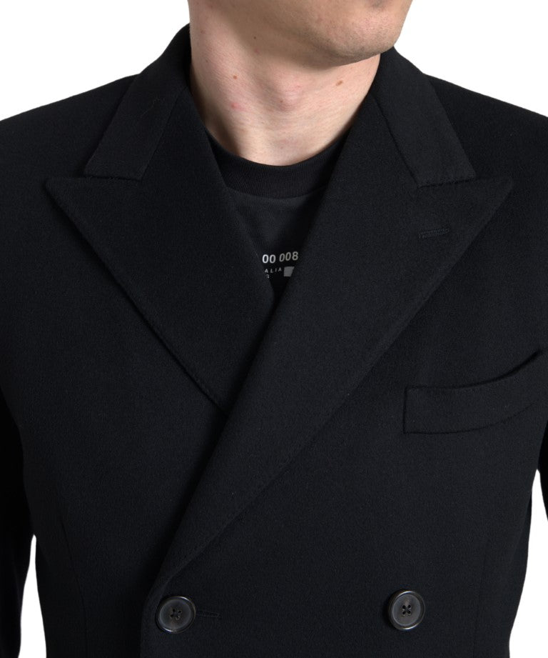 Dolce & Gabbana Sleek Black Wool-Cashmere Trench Coat